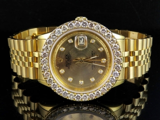 Mens Stainless Steel Rolex Datejust Jubilee 36MM Gold Plated Diamond Watch 5.5Ct