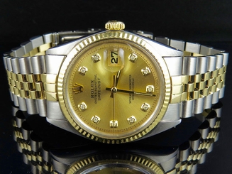Mens Rolex Datejust 2 Tone 18K Gold/Steel Fluted Bezel 36 MM 1601 Diamond Watch