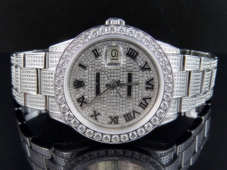 Mens Stainless Steel Rolex Datejust Oyster Steel 38 MM Full Diamond Watch 10 Ct