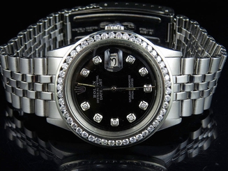 Mens Stainless Steel Rolex Datejust 36MM Jubilee Black Dial Diamond Watch 2.65Ct