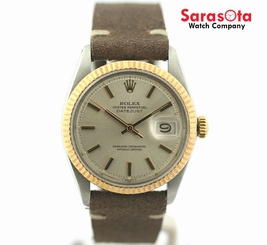 Rolex Datejust 1601 Silver Dial 18K/Steel Brown Leather Automatic Men's Watch