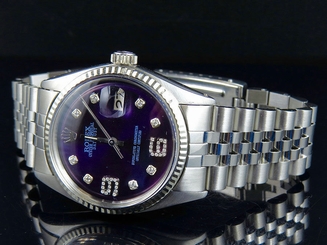 Mens Rolex Datejust 18K /Steel Fluted Bezel 36MM Jubilee Blue Dial Diamond Watch