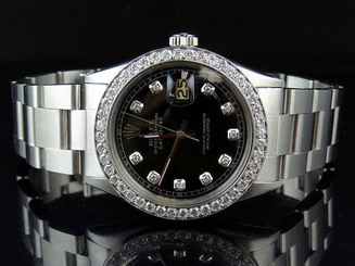 Mens Rolex Datejust Oyster Perpetual 36 MM Black Dial Diamond Watch 2.75 Ct