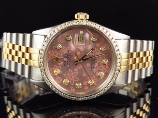 Rolex Datejust 2 Tone 18k Stainless Steel Jubilee Band Pink Diamond Watch 2 Ct