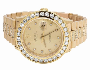 18k Solid Yellow Gold Mens Rolex Datejust Presidential Band with Diamond Bezel
