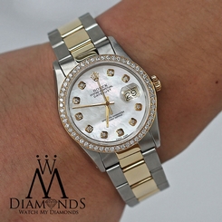 Rolex 16233 Datejust Two Tone 36mm Diamond Bezel & Mother Of Pearl Diamond Dial