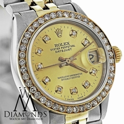 ROLEX Large Datejust 2Tone Custom 18K Gold Diamond Bezel Champagne Face Jubilee