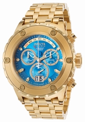 New Mens Invicta 16884 Subaqua Chronograph Blue Dial Gold Tone Bracelet Watch