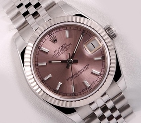 Rolex Ladies Datejust Mid-Size SS 31mm-Pink Stick Dial-White Gold Bezel 178274