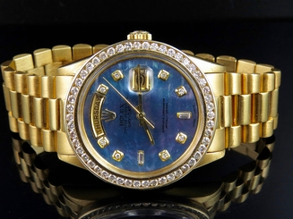 18K Mens Yellow Gold Rolex President Day-Date 36MM Tahitian Diamond Watch 3.15CT