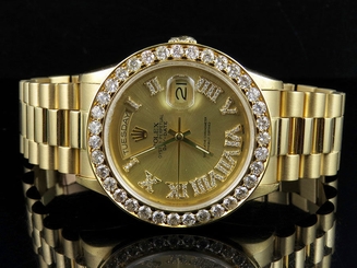 18K Mens Yellow Gold Rolex President Day-Date 36MM Champagne Diamond Watch 6.0Ct