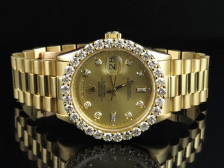 18K Mens Yellow Gold Rolex Presidential 18038 Day-Date 36MM Diamond Watch 5.5 Ct