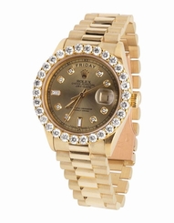 18K Mens Yellow Gold Rolex President Day-Date 36MM Prong Set Diamond Watch 5.5CT