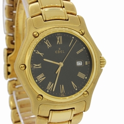 Ebel 1911 Solid 18k Yellow Gold 887902 34mm Black Roman Dial Quartz Watch