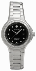 NEW MOVADO WOMEN'S 800 SERIES STAINLESS STEEL BLACK DIAL DIAMOND WATCH 2600054