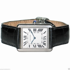 CARTIER 2715 Tank Solo Stainless Steel & Leather Strap Men's Watch Pre-Owned