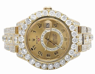 Mens 18K Yellow Gold 326938 Rolex Sky Dweller 45mm VS Diamond Watch 39.7 Ct