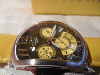 Men's Invicta Dragon Lupah Watch # 3374 Black & Yellow Dial / Leather Strap