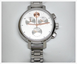 New! Movado BOLD Silver/Rose Chronograph Stainless Steel Bracelet Watch 3600238
