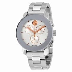 New Movado Bold Chronograph Silver-toned Sunray Dial Unisex Watch 3600356