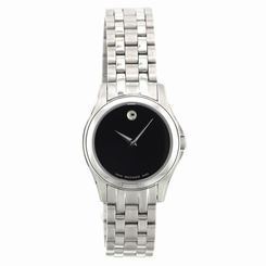  LADIES MOVADO CORPORATE EXCLUSIVE BLACK DIAL QUARTZ MOVEMENT SS WATCH 0605974 