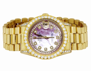 Ladies 18K Yellow Gold Rolex President Midsize 31MM Datejust Diamond Watch 3.5Ct
