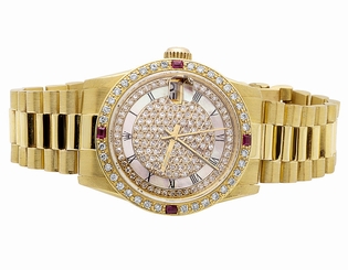 Rolex 18K Yellow Gold President Datejust Midsize 31MM 68278 Diamond Watch 3.5 Ct