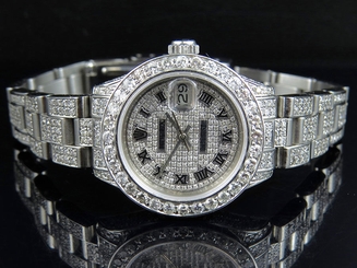 Ladies Rolex Datejust 27 MM Oyster Full Iced Out Dial Diamond Watch 9.75 Ct