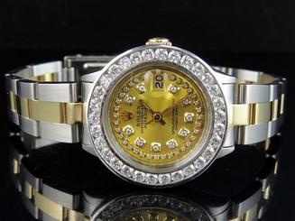 Ladies 18K Stainless Steel Rolex Datejust Oyster Watch 4 Ct Diamond String Dial