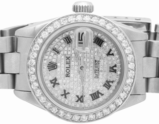  Ladies Stainless Steel 26MM Rolex Datejust Oyster Watch 3.5 Ct Diamond Pave Dial