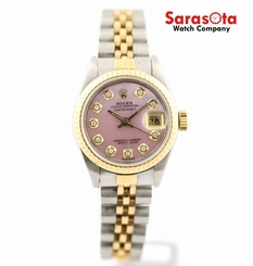 Rolex Datejust 69173 Pink MOP Diamond Dial 18K/Steel Automatic Women's Watch