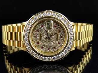 Ladies 26 MM Rolex President Datejust 18K Yellow Gold 69178 Diamond Watch 4.5 Ct