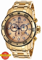 Invicta 80070 Men's Pro Diver Gold Steel Bracelet Chrono Watch
