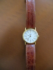 Movado White Roman Numeral Croc Leather Band Watch Gold Plated Wrist Vintage