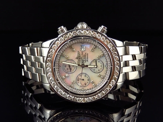 Custom Mens Windrider Breitling Evolution A13356 45 mm White Diamond Watch 6 Ct