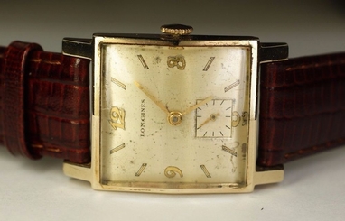 Longines 10K GF Gold Filled Square 17J 23Z Vintage 1940's Swiss Watch Leather