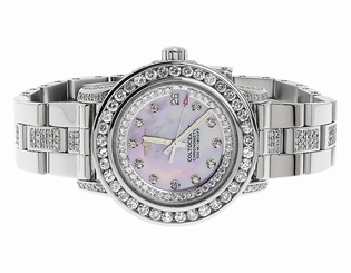 Ladies Breitling Aeromarine Pink MOP Colt Oceane 33 Diamond Watch A77387 10.5 Ct