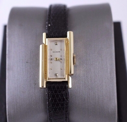 Jaeger Le Coultre Asymmetrical Watch 14k Yellow Gold Ladies Watch Lizard Band
