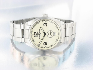 BELL & ROSS BR 123 MILITARY VINTAGE STAINLESS STEEL AUTOMATIC WATCH - OFF WHITE