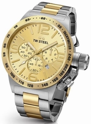 TW Steel Canteen Men's Silver & Gold 50mm Chronograph Watch Gold Dial (CB54)