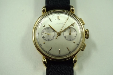 LONGINES 5645 CHRONOGRAPH 13zn CALIBER 18K w/HISTORICAL PAPERS C.1946,NICE,38 MM