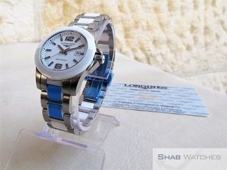 Longines Conquest 300M White Ceramic and Steel L3.257.4 Watch Ladies Diver New