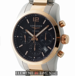Longines Conquest Chronograph Steel & 18k Rose Gold Black Dial L2.786.5.56.7 NIB