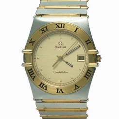 Omega Men 34.5mm Constellation Quartz Date 2 Tone 18K Yellow Gold Vintage Watch