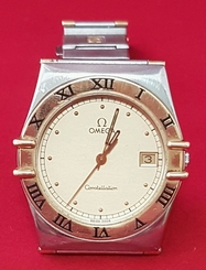 (1) OMEGA CONSTELLATION, MENS GOLD_STEEL DATE WATCH, 35mm, 1992