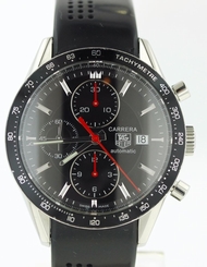 EXLNT COND MENS TAG HEUER CARRERA CV2014 44MM BLACK DIAL AUTOMATIC CHRONOGRAPH