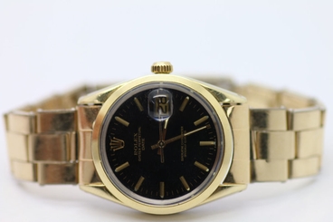 Vintage Mens Rolex 14k Gold Shell 1550 Oyster Perpetual Date Watch w/ Bracelet