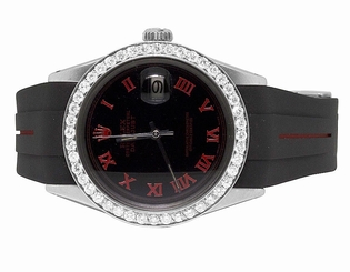 Sporty Custom Rolex Datejust Red/Black Rubber Band 36MM Diamond Watch 2.5 Ct
