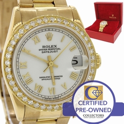 Ladies Rolex DateJust 18k Gold MidSize Diamond Bezel 68278 31mm Watch w/ Box
