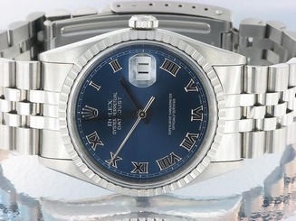 ROLEX GENTS DATEJUST STAINLESS STEEL AUTOMATIC WATCH BLUE DIAL ROMAN NUMERALS